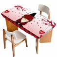 thumbnail image 1 of Red Pink Gnomes Valentines Table Cloths for 4 Foot Rectangle Tables, Love Heart Tree Roses Plaid Patio Waterproof Elastic Fitted Tablecloths, Washable Rectangular Table Cover for Camping, 1 of 8