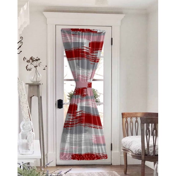 Red Pink Gray Stripes Blackout Curtains, French Door Curtains for Door Window, Modern Abstract Minimalist Retro Privacy Drapery for Patio/Sidelight Doors, 1 Panel with Tieback, 25 x 72 Inches