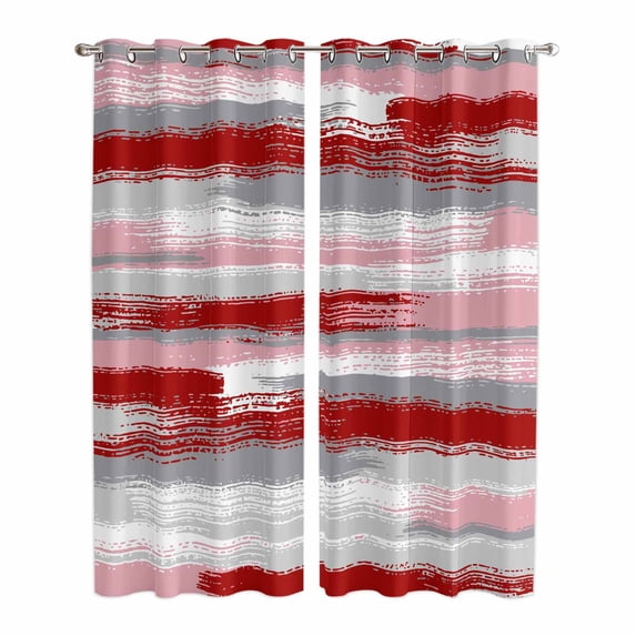 Red Pink Gray Stripes Kitchen Curtains Window Panels, Modern Abstract Minimalist Retro Insulated Window Treatment Curtain, Grommet Curtains for Bedroom/Living Room/Bathroom, 2 Piece 42"Wx84"L