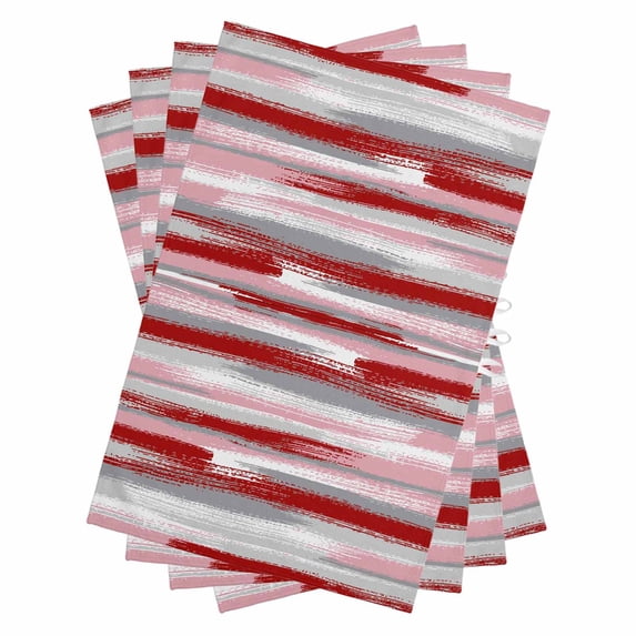 Red Pink Gray Stripes Kitchen Towels Set of 4, Water Absorbent Dish Towel, Modern Abstract Minimalist Retro Decorative Hand Towels - Quick Drying Cloth for Cooking Baking, 18x28 Inch