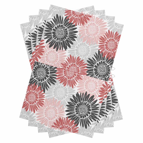 Red Pink Grey Sunflowers Kitchen Towels Set of 4, Water Absorbent Dish Towel, Boho Retro Floral Rustic Blossom Decorative Hand Towels - Quick Drying Cloth for Cooking Baking, 18x28 Inch