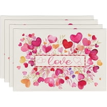 Red Pink Heart Branch Valentine Placemats Set of 4, 12x18 Inch Leaf Table Mats for Home Party Kitchen Dining Decor