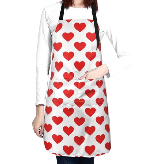 Red Pink Heart Print Aprons Adjustable Washable Aprons for Couples Decor
