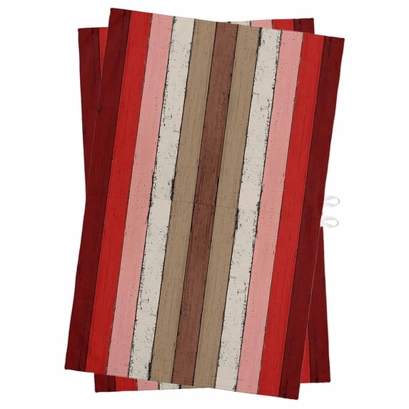 Red Pink Kitchen Towels Set of 2, Water Absorbent Dish Towel, Farmhouse Wood Grain Vintage Brown Striped Decorative Hand Towels - Quick Drying Cloth for Cooking Baking, 18x28 Inch