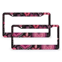 Red Pink Love Heart License Plate Frame 2 PCS Valentines Decorations Car License Plate Frame for Us Standard Vehicles 2 Round Holes Quality Aluminum License Plate Cover