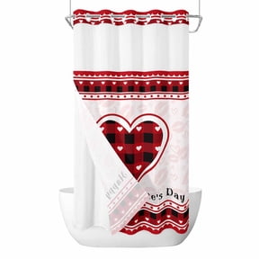 Red Pink Love,No Hook Shower Curtain Waterproof,Bathroom Curtains with Snap in Liners and See Through Top Window,Valentine's Day Saint Heart Retro Plaid Hotel Style Bathtub Curtains Shower 36"Wx72"L