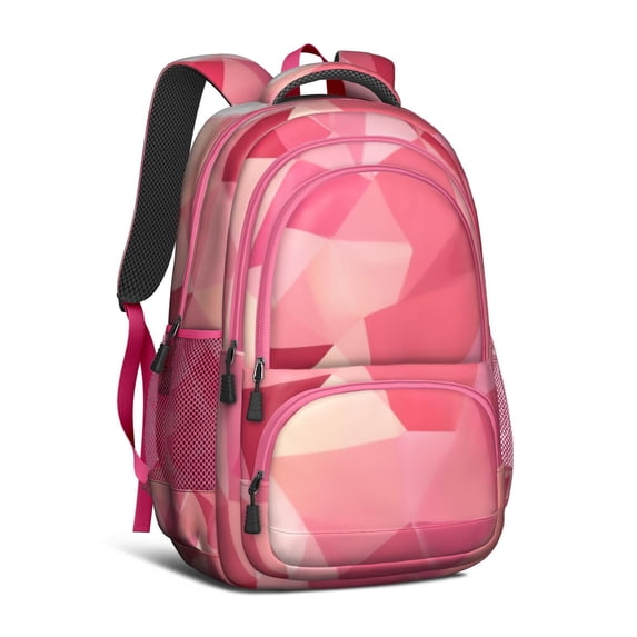 Red Pink Modern Art Geometric Backpack for School,Cute School Bag,Schoolbag with Adjustable Shoulder Straps & Padded Back,16.9 Inch