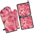 thumbnail image 1 of Red Pink Modern Art Geometric Kitchen Oven Mitt and Pot Holder Sets 4 Pcs for Baking, Cooking and Grilling, Heat Resistant Up To 392 °F, 1 of 6