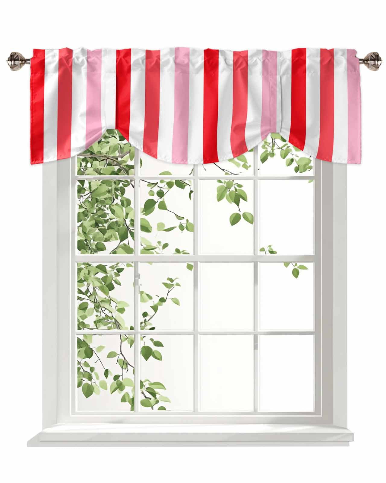 Red Pink Ombre Stripes Tie Up Valances Curtain, Adjustable Kitchen Minimalist Abstract Vertical Striped Valances for Windows Decor, Rod Pocket Short Curtains Set for Bedroom/Bathroom, 54"x18"