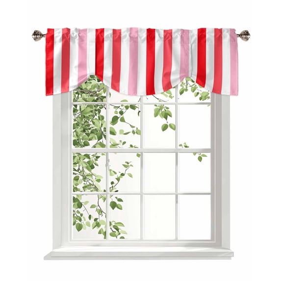Red Pink Ombre Stripes Tie Up Valances Curtain, Adjustable Kitchen Minimalist Abstract Vertical Striped Valances for Windows Decor, Rod Pocket Short Curtains Set for Bedroom/Bathroom, 54"x18"
