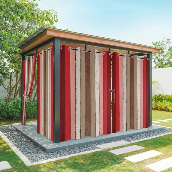 Red Pink Outdoor Curtains for Patio Waterproof,Windproof Privacy Curtains with Weighted Bottom,Farmhouse Wood Grain Vintage Brown Striped Outside Drapes for Picnic Garage Yard Cabana 54"x84" 1 Panel