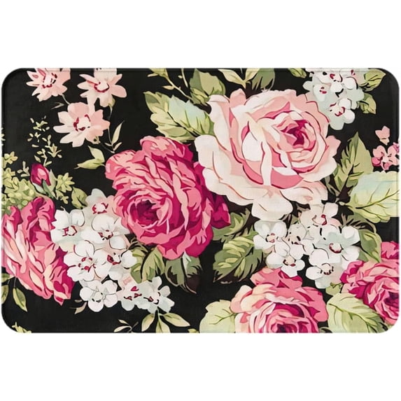 Red and Pink Rose Door Mat Welcome Mats Outdoor Indoor Absorbs Mud Doormat 18x30 Inch Anti-Slip Entryway Carpet Dirt Trapper Rugs, Shoes Scraper for Entry Patio Porch