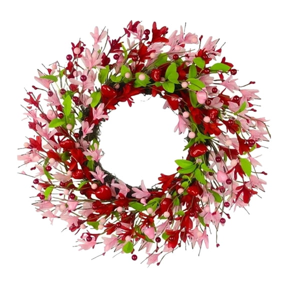 Red Pink Rose Romantic Valentine Floral Wreath, Ngxiha 20 Inch Artificial Flower Wreath for Front Door, Wall, Wedding, Anniversary & Romantic Valentines Day Gifts for Lover