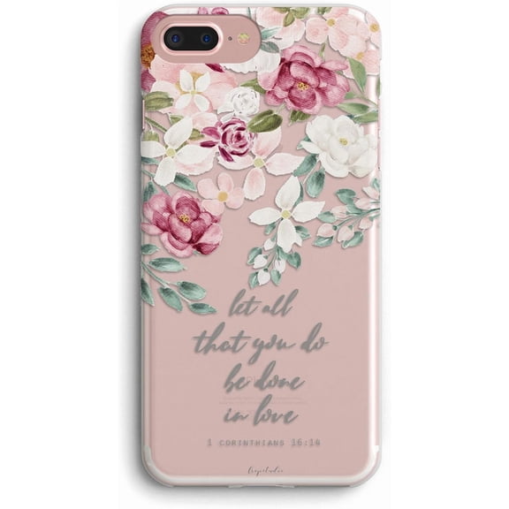Red Pink Roses Scripture Bible Verses Christian Quotes Corinthians Soft Protective Clear Case for Women - Compatible With iPhone 8/7/SE(2020)