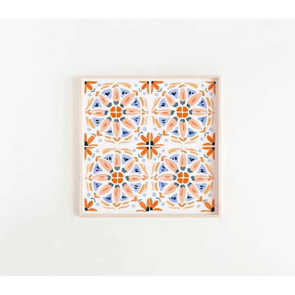 Red Pink Squares Italian Ceramic Tile Pattern Mosaic Graphic Wall Art, Unframed Poster