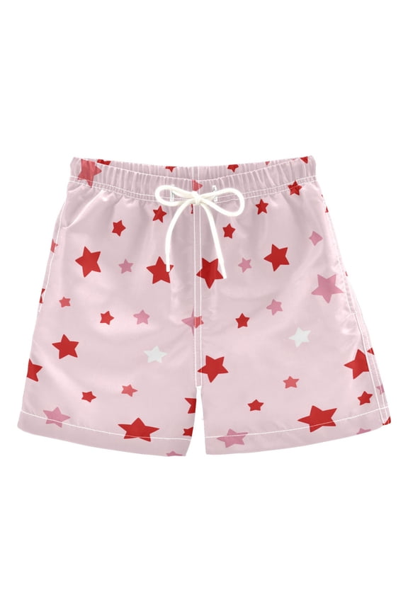 Red Pink Stars Swim Trunks Board Shorts Beach Pants Bathing Bottoms XS