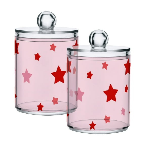 Red Pink Stars Translucent Plastic Cans Storage Canisters with Lid Set of 2