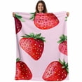 thumbnail image 1 of Red Pink Strawberry Blanket Soft Cozy Warm Throw Blanket for Couch, Plush Fuzzy Flannel Fleece Blankets for Sofa, Spring Summer Botanical Watercolor Bed Blankets Lightweight Gifts for Women, 40"x50", 1 of 9