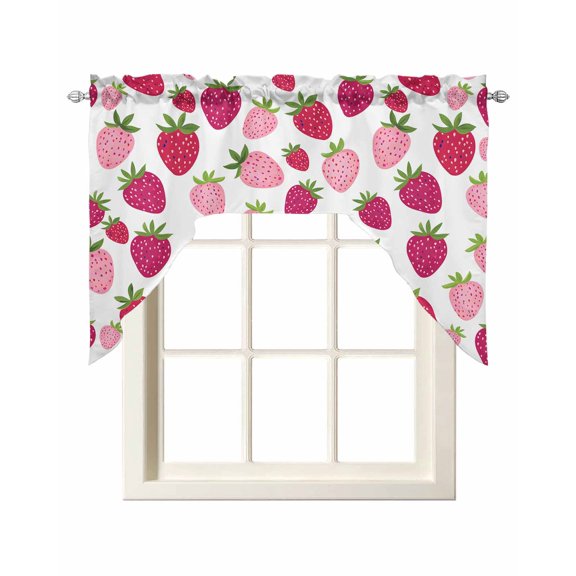 Red Pink Strawberry Swag Curtains for Kitchen Lovely Summer Spring Fruit Valances for Windows Rod Pocket Small Window Treatment Short Topper for Cafe Bedroom Bathroom Living Room Decor 56x36 Inch