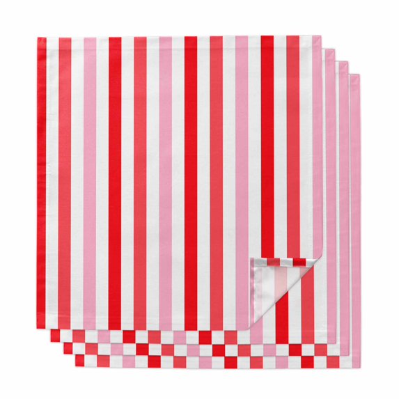 Red Pink Stripe Cloth Napkins, Geometric White Vertical Striped Washable and Reusable Dinner Napkins Set of 4, Table Napkin for Kitchen Party Birthday Wedding Hotel Housewarming 20"x20"