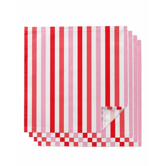 Red Pink Stripe Cloth Napkins Set of 4 Reusable Dinner Napkins, Geometric White Vertical Striped Cocktail Napkin Washable Table Napkins for Wedding/Holiday Party/Baby Shower 20"x20"