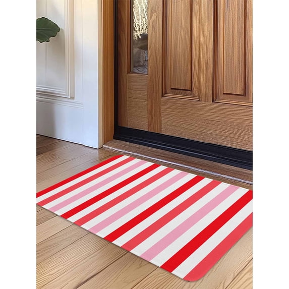 Red Pink Stripe Door Mat Indoor Outdoor Entrance, Non Slip Rug for Kitchen Bathroom Entryway Rug, Geometric White Vertical Striped Washable Doormat Floor Mat for Office Home Decor 20x31.5 Inch