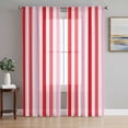 thumbnail image 1 of Red Pink Stripe Semi Sheer Curtains 72 Inch Length 2 Panels Set, Geometric White Vertical Striped Sheer Kitchen Curtain Privacy Voile Window Curtain for Living Room Bedroom Rod Pocket Drapes, 1 of 7