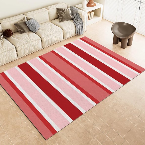 Red Pink Striped Area Rug Medieval Geometric Non-Slip Soft Rugs Simple Boho Low Pile Carpet Washable Soft For Bedroom Livingroom Nursery Dorm Floor Mats 2x3ft
