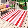 thumbnail image 1 of Red Pink Striped Outdoor Rug for Patio/Deck/Porch, Non-Slip Large Area Rug 5 x 7 Ft, Farmhouse Stripes Simple Art Indoor Outdoor Rugs Washable Area Rugs, Reversible Camping Rug Carpet Runner, 1 of 8