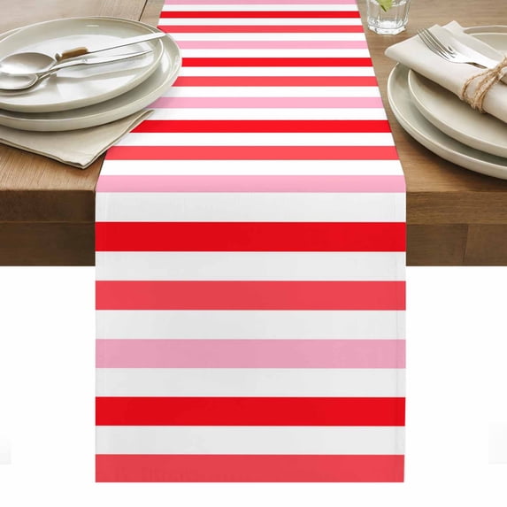 Red Pink Striped Table Runner - 120 Inch Long, Kitchen Dining Table Runner Dresser Scarves, Farmhouse Stripes Simple Art Farmhouse Decor for Coffee Tables Wedding Party Banquet