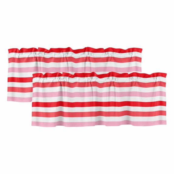 Red Pink Striped Valances for Windows, Decorative Rod Pocket Window Valance Curtains, Farmhouse Stripes Simple Art Short Curtain Drapes for Kitchen/Bathroom/Living Room, 2 Panels, 42" W x 18" L