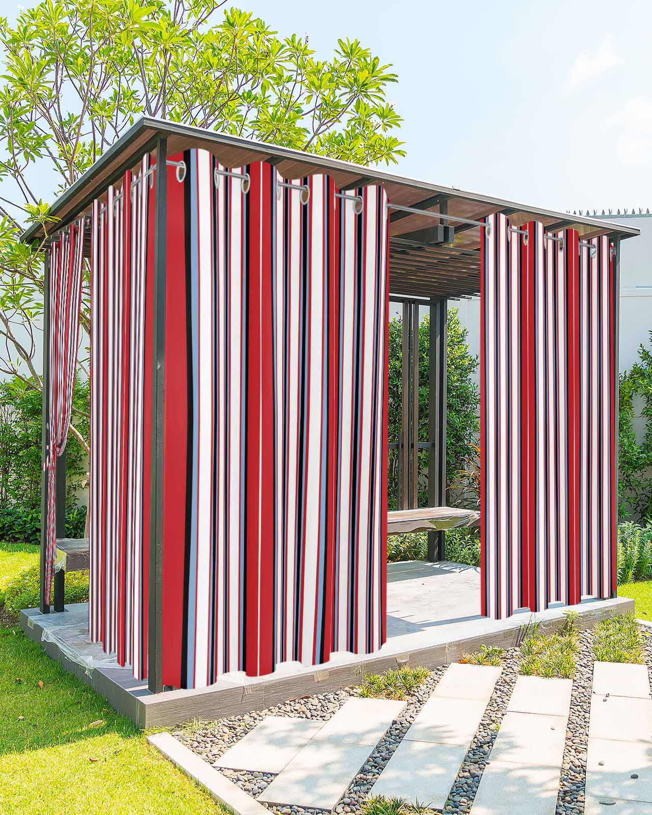 Red Pink Stripes Outdoor Curtains for Patio, Country Simple Gradient Vertical Lines Privacy Drapes Grommet Waterproof Outside Curtains for Porch/Cabana/Balcony 54"x 108", 1 Panel