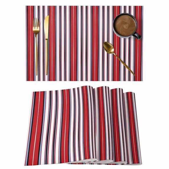 Red Pink Stripes Placemats Set of 4, Country Simple Gradient Vertical Lines Placemats for Dining Table, Place Mats for Kitchen Tabletop, Waterproof Wipeable Dining Table Mats Set