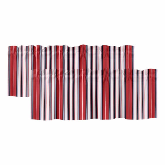 Red Pink Stripes Valances for Windows, Decorative Rod Pocket Window Valance Curtains, Country Simple Gradient Vertical Lines Short Curtain Drapes for Kitchen/Living Room, 2 Panels, 54" W x 18" L