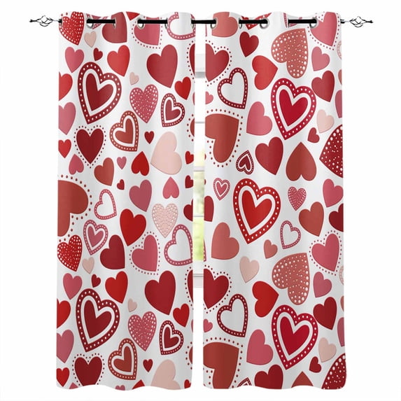 Red Pink Valentines Blackout Curtains for Bedroom/Living Room, Thermal Insulated Kitchen Curtains, Red Love Heart Grommet Darkening Window Treatment Drapes 27.5"x39"x2