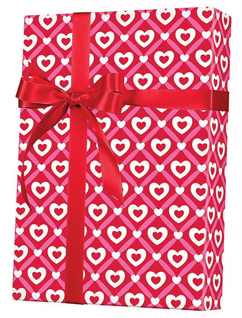 Pretty Hearts Love Gift Wrap | Present Paper, 1/2 Ream 417 ft x 30 in