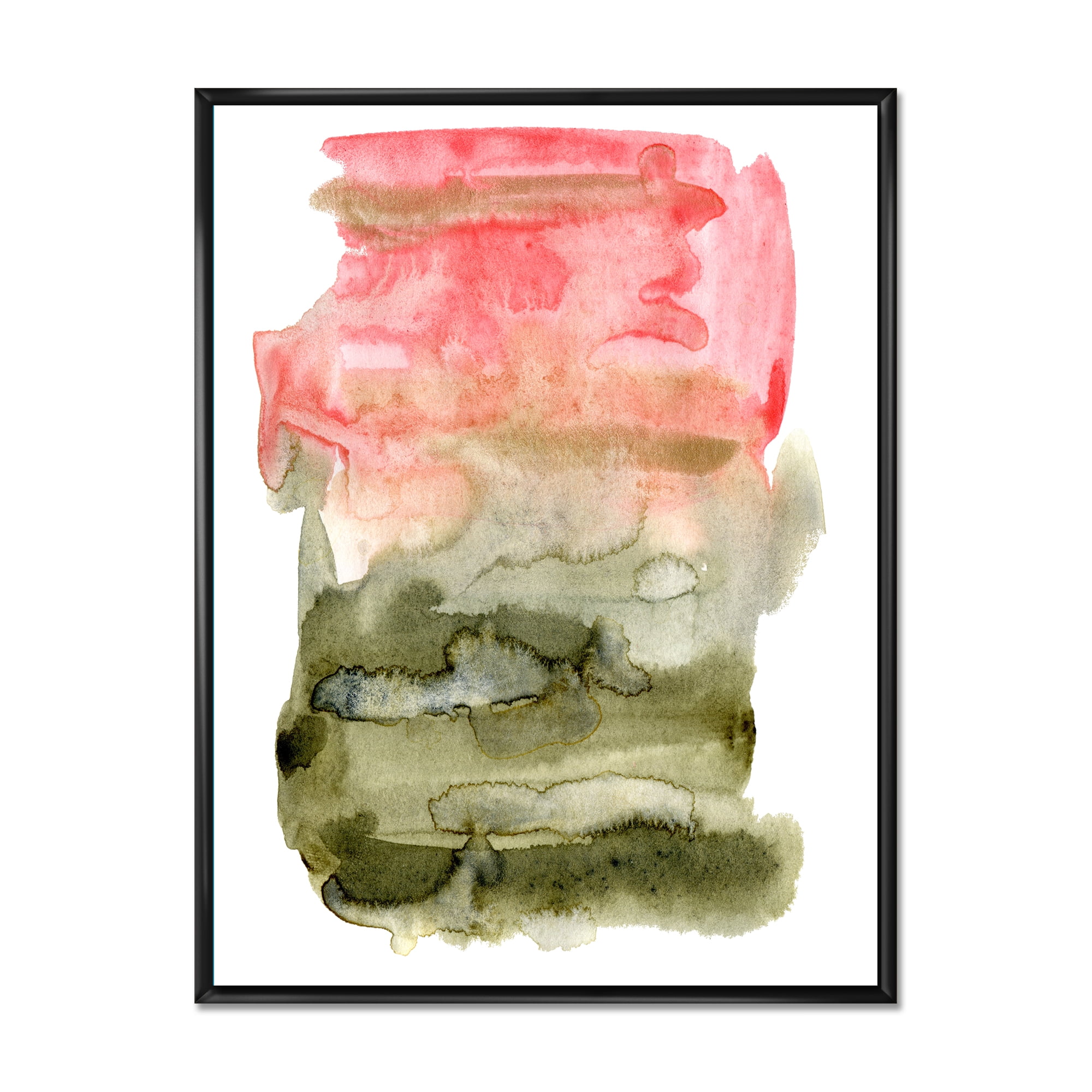 Red Pink and Green Abstract Clouds 16 in x 32 in Framed Painting Canvas Art Print, by Designart