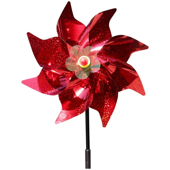 Red Pinwheel Wind Spinner for Outdoor Garden Decor, Durable Plastic Yard Ornament for Kids and Adults, Weather-Resistant Decorative Stake for Lawn, Patio, Party, and Holiday Events, 12 Inch Diameter