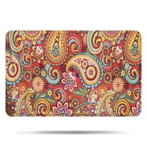 Red Pioneer Flower and Paisley Pattern Bathroom Rugs Mat,Non Slip Microfiber Bathroom Rug,Rubber Backing,Soft Bathroom Mats for Bathroom Floor,Tub and Shower,17x27in(43x68cm)