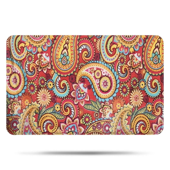 Red Pioneer Flower and Paisley Pattern Bathroom Rugs Mat,Non Slip Microfiber Bathroom Rug,Rubber Backing,Soft Bathroom Mats for Bathroom Floor,Tub and Shower,17x27in(43x68cm)