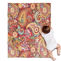 Red Pioneer Flower and Paisley Pattern Blanket,Comfortable Soft Flannel Throw Blanket,All Season,Warm Lightweight Blankets for Sofa Bed Couch Living Room Chair,30"x40"