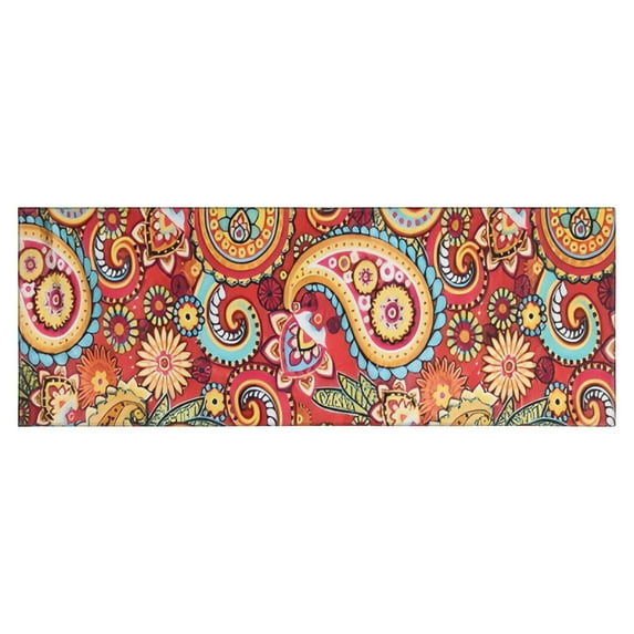 Red Pioneer Flower and Paisley Pattern Kitchen Rug Mat,Kitchen Runner Rugs Non Skid Washable,Decorative Kitchen Floor Mats for Kitchen,Sink,Laundry,17"X47"
