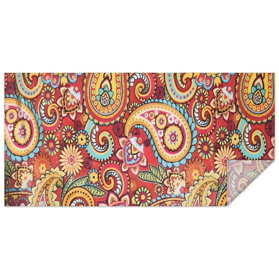 Red Pioneer Flower and Paisley Pattern Rectangle Tablecloth 60"x120",Waterproof Polyester Rectangle Table Cloth, Wipeable Spillproof Polyester Tablecloth for Dining, Camping, Indoor and Outdoor