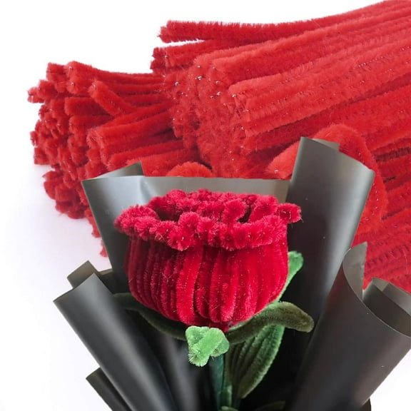 Red Pipe Cleaners Craft 200 PCS Chenille Stems for Handmade Roses 6MM x 12 INCH Twistable Stems for Making Valentine's Day Gifts Flowers (200 PCS, Red)