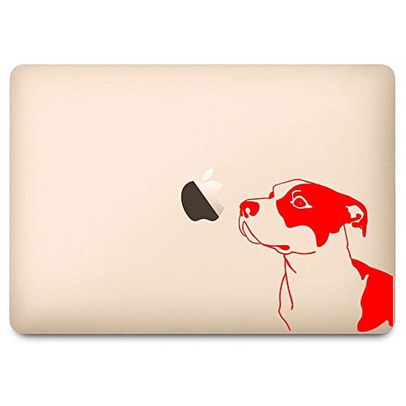 Red Pitbull Dog Breed Sniffing Apple Decal for 12" Macbook