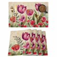 thumbnail image 1 of Red and Placemats Set of 2, Pink Tulip Watercolor Floral Retro Linen Non-Slip Place Mats Washable Table Mats for Kitchen Dining Table Decorations Indoor/Outdoor, 1 of 9