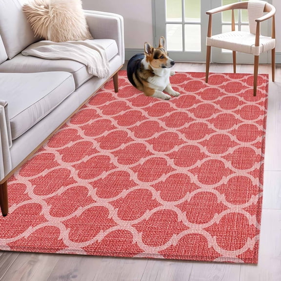 Red Plaid Area Rugs 4x6 ft Retro Country Moroccan National Geometrical Plaid Washable Rug Non Slip Indoor Carpet Absorbent Floor Mat for Living Room Bedroom Dining Room