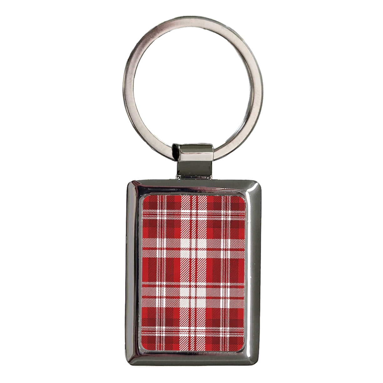 Red Rectangular Key Chain Red Plaid Background Metal Rectangle Keychain - Walmart.com