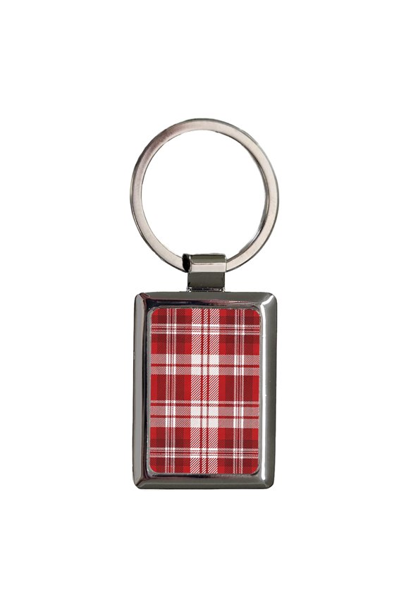 Red Plaid Background Metal Rectangle Keychain