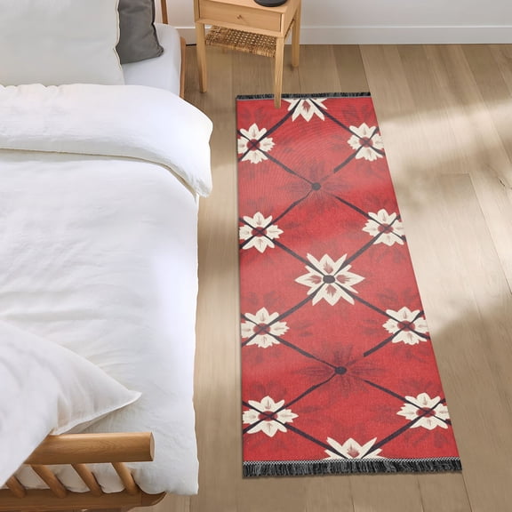 Red Plaid Bedroom Runner Rug 2'x 6' Non Slip Carpet Indoor Home Area Rug Living Room